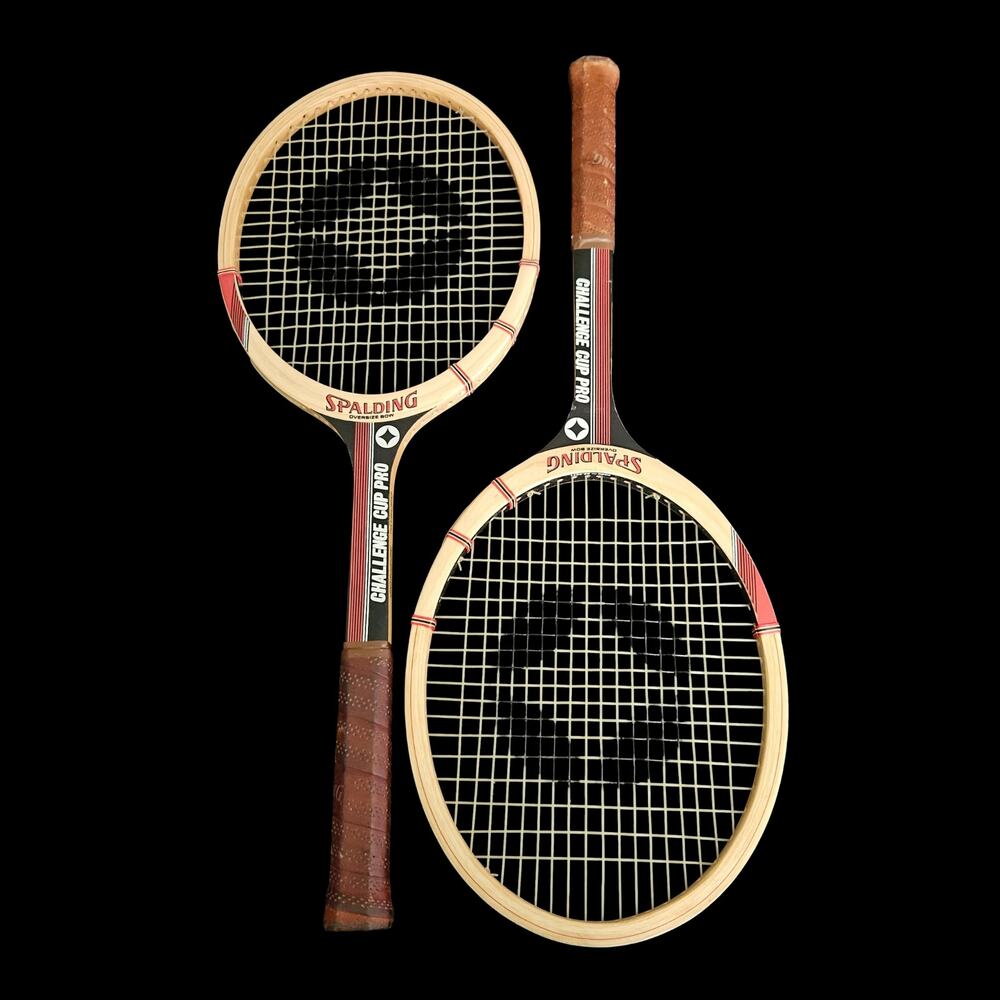Vintage Spalding Challenge Cup Pro Wood Tennis Rackets Pair w Covers